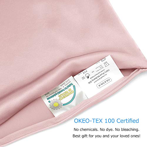 OLESILK 100% Mulbery Silk Pillowcase with Hidden Zipper for Hair and Skin, Both Sides 16mm Charmeuse Gift Box 1pc - Lotus, 40x60cm