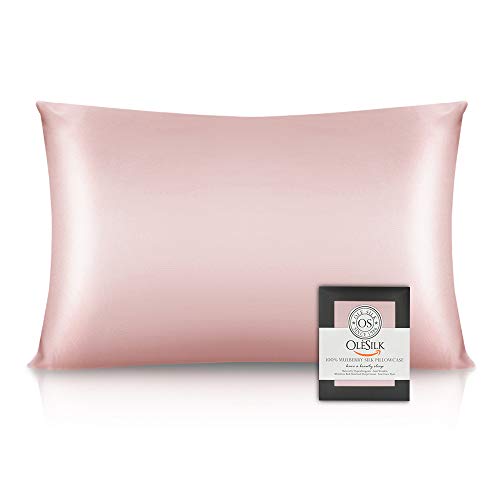 OLESILK 100% Mulbery Silk Pillowcase with Hidden Zipper for Hair and Skin, Both Sides 16mm Charmeuse Gift Box 1pc - Lotus, 40x60cm