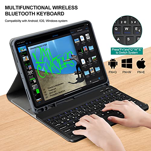 Olycism Funda con Teclado Español Ñ para iPad Air 10.9" 2020 (4.a generación)/iPad Pro 11 2020/2018 (1.ª y 2.ªgeneración), Desmontable Teclado Bluetooth para iPad Air 4 10.9 (Black)