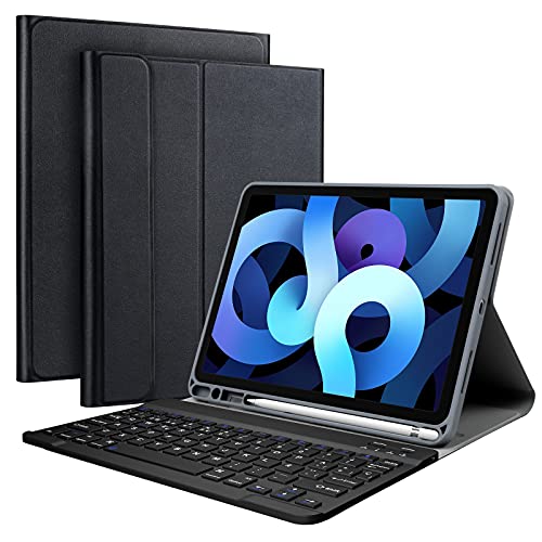 Olycism Funda con Teclado Español Ñ para iPad Air 10.9" 2020 (4.a generación)/iPad Pro 11 2020/2018 (1.ª y 2.ªgeneración), Desmontable Teclado Bluetooth para iPad Air 4 10.9 (Black)