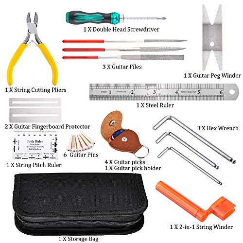 Olycism Juego de Herramientas de Guitarra Mantenimiento de Reparación de Limpieza Juego de Herramientas de reparación de guitarra kit de herramientas de reparación para Guitarra Bajo Mandolina Ukelele