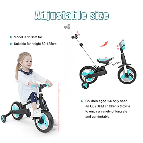 OLYSPM 5 en 1 Triciclo Bebé Plegables Bicicleta sin Pedales para 1-6 Años Niños,Triciclo para Bebes con Pedales Desmontables y Ruedas Auxiliares,Triciclo Evolutivo(Azul Claro)