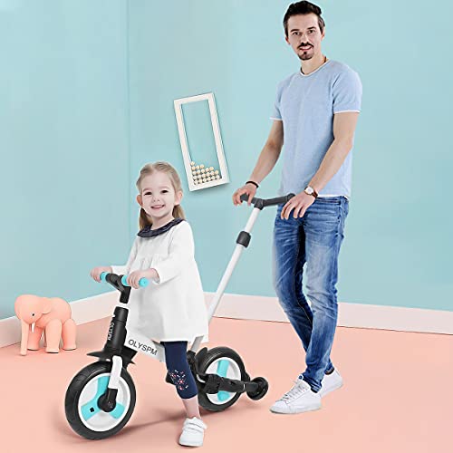 OLYSPM 5 en 1 Triciclo Bebé Plegables Bicicleta sin Pedales para 1-6 Años Niños,Triciclo para Bebes con Pedales Desmontables y Ruedas Auxiliares,Triciclo Evolutivo(Azul Claro)