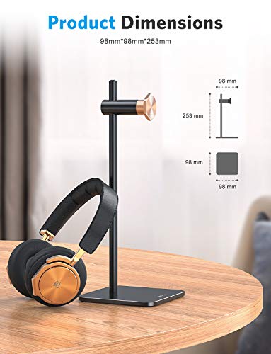 OMOTON Soporte Auriculares con Base Estable, Soporte Cascos Gaming de Aluminio, Soporte Auriculares Ajustable para Beats, Sony, Bose QuietComfort, Airpods Studio y Etc, Negro