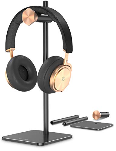 OMOTON Soporte Auriculares con Base Estable, Soporte Cascos Gaming de Aluminio, Soporte Auriculares Ajustable para Beats, Sony, Bose QuietComfort, Airpods Studio y Etc, Negro