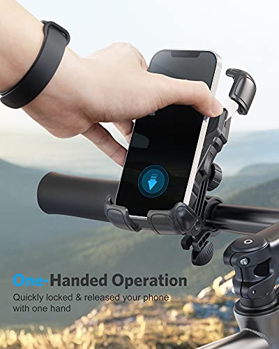 OMOTON Soporte Móvil Bicicleta, Anti-Vibración Soporte Móvil Moto de Operación con [Una Sola Mano], Rotación 360° Base Móvil Bici Compatible con iPhone 12, Galaxy y otros teléfonos, 4.7-7.1Pulgadas