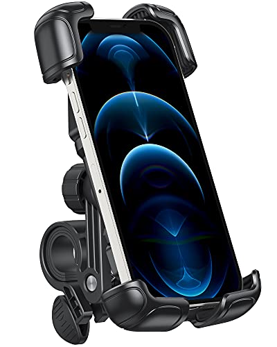 OMOTON Soporte Móvil Bicicleta, Anti-Vibración Soporte Móvil Moto de Operación con [Una Sola Mano], Rotación 360° Base Móvil Bici Compatible con iPhone 12, Galaxy y otros teléfonos, 4.7-7.1Pulgadas