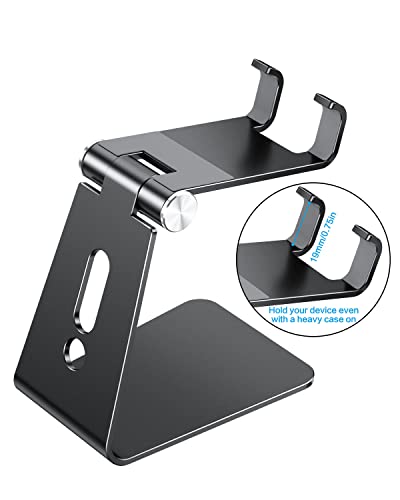 OMOTON Soporte Teléfono Móvil Mesa, Base Móvil Ajustable de Escritorio, Apoyo Teléfono de Aluminio para iPhone 13 Pro 12 Pro MAX 12 Mini 11, Xiaomi Redmi 9S 8 Pro, Samsung y Otras Smartphones, Negro