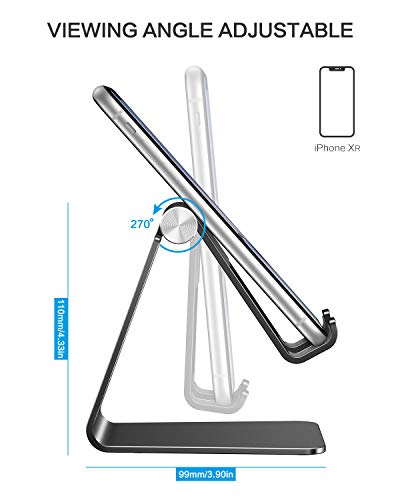 OMOTON Soporte Teléfono Móvil Mesa, Base Móvil Ajustable de Escritorio, Apoyo Teléfono de Aluminio para iPhone 13 Pro 12 Pro MAX 12 Mini 11, Xiaomi Redmi 9S 8 Pro, Samsung y Otras Smartphones, Negro