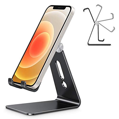 OMOTON Soporte Teléfono Móvil Mesa, Base Móvil Ajustable de Escritorio, Apoyo Teléfono de Aluminio para iPhone 13 Pro 12 Pro MAX 12 Mini 11, Xiaomi Redmi 9S 8 Pro, Samsung y Otras Smartphones, Negro