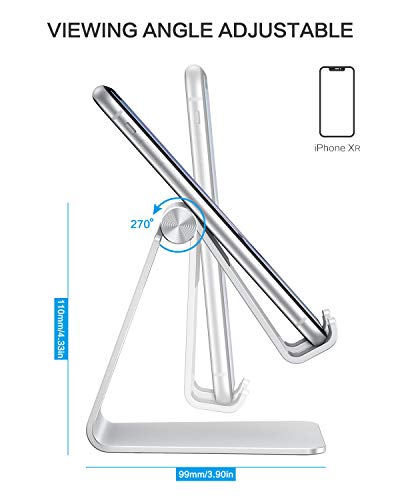 OMOTON Soporte Teléfono Móvil Mesa, Base Móvil Ajustable de Escritorio, Apoyo Teléfono de Aluminio para iPhone 13 Pro 12 Pro MAX 12 Mini 11, Xiaomi Redmi 9S 8 Pro, Samsung y Otras Smartphones, Plata