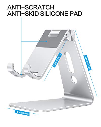 OMOTON Soporte Teléfono Móvil Mesa, Base Móvil Ajustable de Escritorio, Apoyo Teléfono de Aluminio para iPhone 13 Pro 12 Pro MAX 12 Mini 11, Xiaomi Redmi 9S 8 Pro, Samsung y Otras Smartphones, Plata