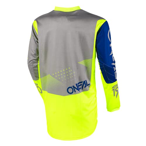O'Neal | Camiseta de Manga Larga de Mountainbike | MTB DH FR | Material Transpirable, protección Acolchada para los Codos | Element Youth Jersey Factor | Niños | Gris, Azul y Amarillo neón | Talla XL