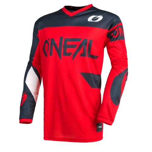O'Neal | Camiseta de Motocross | Enduro MX | Transpirable, protección Acolchada para el Codo, Apto para la máxima amplitud de Movimiento | Jersey Element Racewear | Adultos | Gris Rojo | Talla L