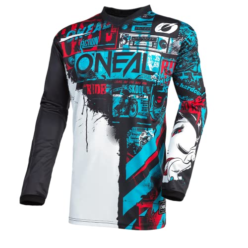 O'Neal | Camiseta de Motocross Manga Larga | MX Enduro | Protección Acolchada para los Codos, Cuello en V, Transpirable | Camiseta Element Youth Ride para niños | Negro Azul | Talla XL