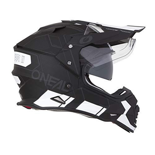 O'NEAL | Casco de Moto | Enduro | Carcasa Exterior ABS, con Visera y Parasol Integrado, Cierre de Seguridad de Doble D en la Barba | Casco Sierra Comb | Adultos | Blanco Negro | Talla L