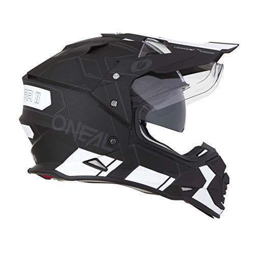 O'NEAL | Casco de Moto | Enduro | Carcasa Exterior ABS, con Visera y Parasol Integrado, Cierre de Seguridad de Doble D en la Barba | Casco Sierra Comb | Adultos | Blanco Negro | Talla L