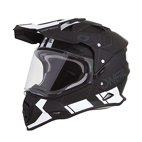 O'NEAL | Casco de Moto | Enduro | Carcasa Exterior ABS, con Visera y Parasol Integrado, Cierre de Seguridad de Doble D en la Barba | Casco Sierra Comb | Adultos | Blanco Negro | Talla L