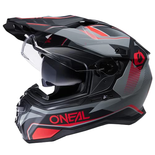 O'Neal | Casco de moto Enduro Touring Adventure Street | Buen ajuste, Pinlock y Bluetooth, Visor solar integrado | Casco D-SRS Square V.22 Adulto | Negro Rojo | Talla XL