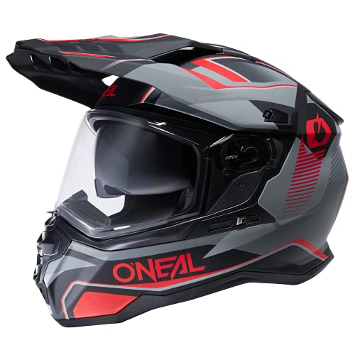 O'Neal | Casco de moto Enduro Touring Adventure Street | Buen ajuste, Pinlock y Bluetooth, Visor solar integrado | Casco D-SRS Square V.22 Adulto | Negro Rojo | Talla XL