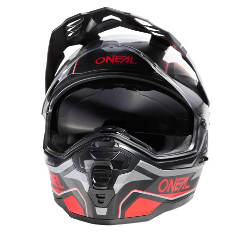 O'Neal | Casco de moto Enduro Touring Adventure Street | Buen ajuste, Pinlock y Bluetooth, Visor solar integrado | Casco D-SRS Square V.22 Adulto | Negro Rojo | Talla XL