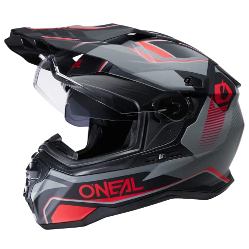 O'Neal | Casco de moto Enduro Touring Adventure Street | Buen ajuste, Pinlock y Bluetooth, Visor solar integrado | Casco D-SRS Square V.22 Adulto | Negro Rojo | Talla XL