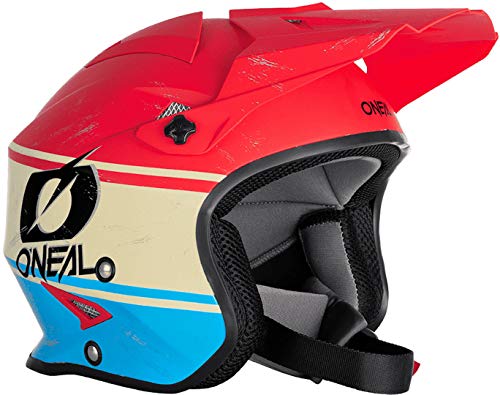 O'NEAL | Casco de Motocicleta | Enduro Street | Carcasa Exterior de Fibra de Vidrio Ligera, Forro Desmontable y Lavable, Cierre magnético | Casco de láminas VX1 | Adultos | Rojo Azul | Talla XXL