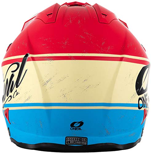 O'NEAL | Casco de Motocicleta | Enduro Street | Carcasa Exterior de Fibra de Vidrio Ligera, Forro Desmontable y Lavable, Cierre magnético | Casco de láminas VX1 | Adultos | Rojo Azul | Talla XXL