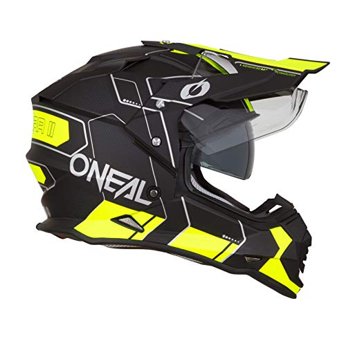 O'NEAL | Casco de Motocicleta | Moto de Enduro | Carcasa ABS, Visera Solar integrada | Peine de Casco Sierra | Adultos | Negro Amarillo Neón | Talla M (57/58 cm)