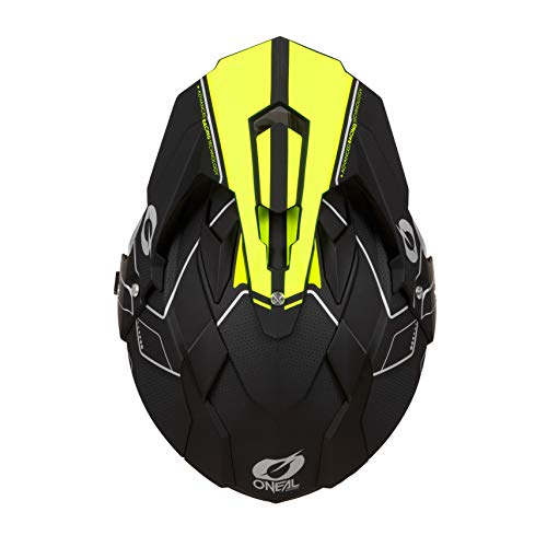 O'NEAL | Casco de Motocicleta | Moto de Enduro | Carcasa ABS, Visera Solar integrada | Peine de Casco Sierra | Adultos | Negro Amarillo Neón | Talla M (57/58 cm)