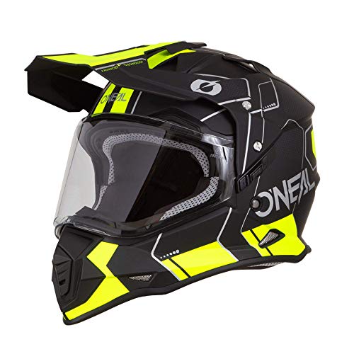 O'NEAL | Casco de Motocicleta | Moto de Enduro | Carcasa ABS, Visera Solar integrada | Peine de Casco Sierra | Adultos | Negro Amarillo Neón | Talla M (57/58 cm)