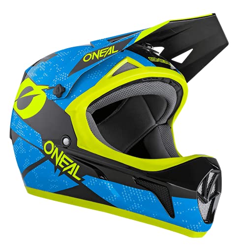 O'NEAL | Casco de Mountainbike Fullface | MTB DH FR | Carcasa ABS, Cierre magnético, excede el estándar de Seguridad EN1078 | Casco SONUS DEFT | Adultos | Azul Neón Amarillo Blanco | Talla S