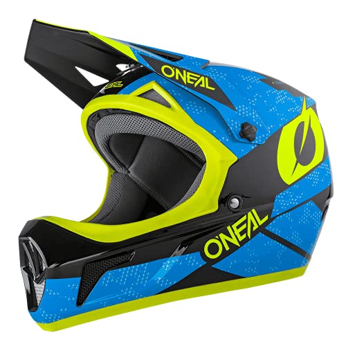 O'NEAL | Casco de Mountainbike Fullface | MTB DH FR | Carcasa ABS, Cierre magnético, excede el estándar de Seguridad EN1078 | Casco SONUS DEFT | Adultos | Azul Neón Amarillo Blanco | Talla S