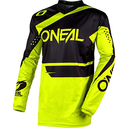 O'Neal Element Racewear Jersey Moto Cross MTB MX Mountain Bike Trikot Langarm Shirt Leicht Offroad, E001, Farbe Schwarz Neongelb, Größe XL
