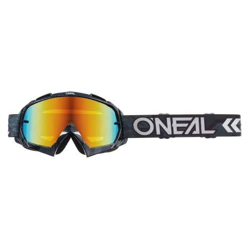 O'Neal | Gafas MX MTB DH FR Downhill Freeride | Lente 3D de 1,2mm para una máxima claridad, protección UV | Gafas B-10 Camo V.22 | Blanco Negro - Rojo Espejo | OS