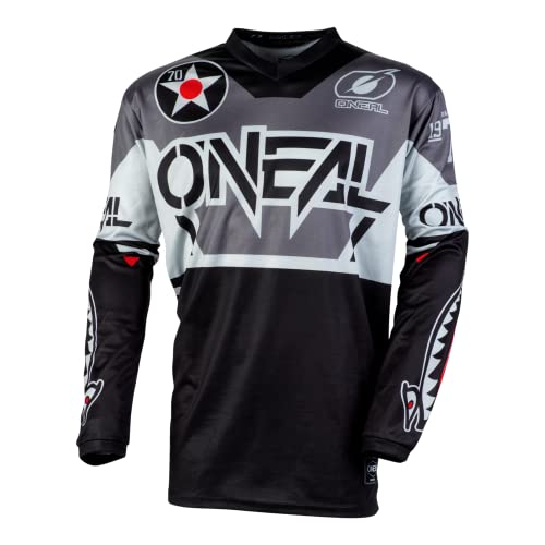 O'Neal | Jersey de Motocicleta | Bicicleta de montaña | Ajuste para una máxima Libertad de Movimiento, Protección Acolchada para los Codos| Jersey Element Warhawk | Adultos | Negro Gris | Talla XL