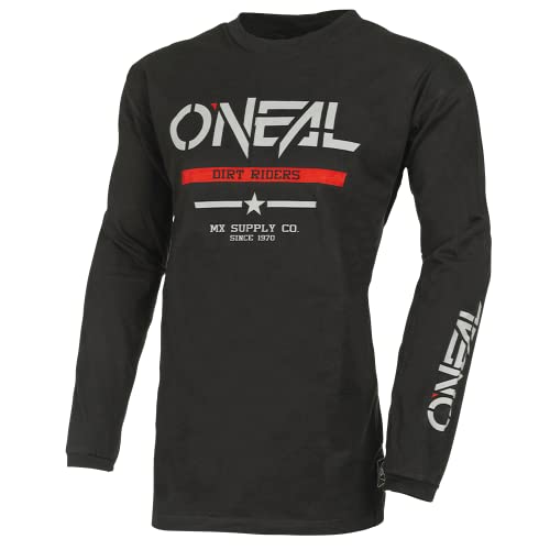 O'Neal | Maillot de Motocross de Manga Larga | MX Enduro | Protección Acolchada en los Codos, Ajuste ergonómico, Transpirable | Maillot de algodón Squadron V.22 | Adulto | Negro Gris | Talla M