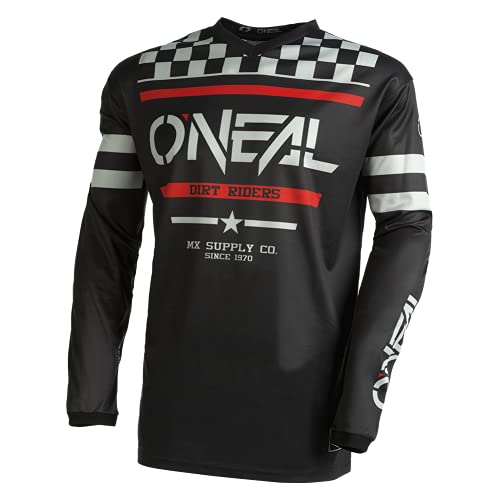O'Neal | Maillot de Motocross de Manga Larga | MX Enduro | Protección Acolchada en los Codos, Cuello en V, Transpirable | Maillot Element Squadron V.22 | Adulto | Negro Gris | Talla M