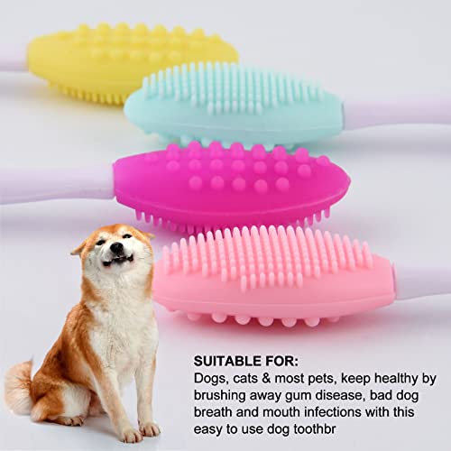 onebarleycorn – 5 Piezas Cepillo Dientes Perro,Cepillos Dentales de Silicona Suave de Doble Cara con Mango Largo Curvado Cepillos de Dientes de Perro Gato Cepillo de Limpieza Dental para Mascotas