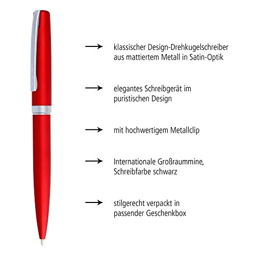 Online Bolígrafo con mecanismo de giro, metal, color rojo satinado, mina grande intercambiable, clip de metal, color de escritura negro, incluye paquete de regalo, 34641