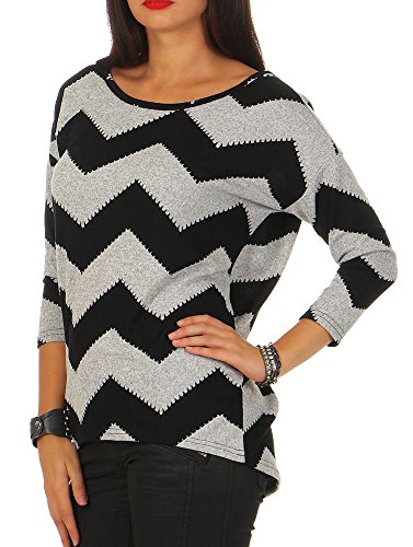 Only Onlelcos 4/5 AOP Top Jrs Noos Camisa Manga Larga, Multicolor (Light Grey Melange AOP:w. Black Zigzag), 38 (Talla del Fabricante: Medium) para Mujer