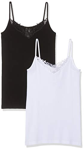 Only Onlkira Lace Singlet 2 Pack Noos Camiseta sin Mangas, Negro (Black Pack: Black and White), Large 2 para Mujer