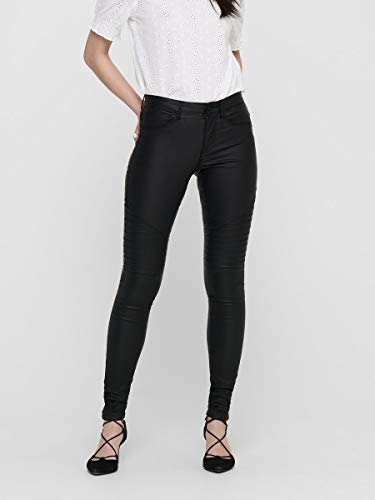 ONLY onlNEW ROYAL REG SK. BIKER COATED NOOS, Pantalones Mujer, Negro (Black), L/34