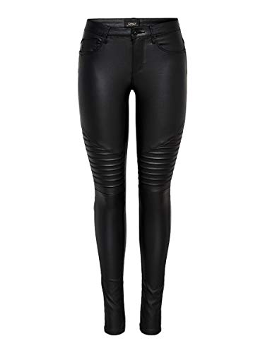 ONLY onlNEW ROYAL REG SK. BIKER COATED NOOS, Pantalones Mujer, Negro (Black), L/34