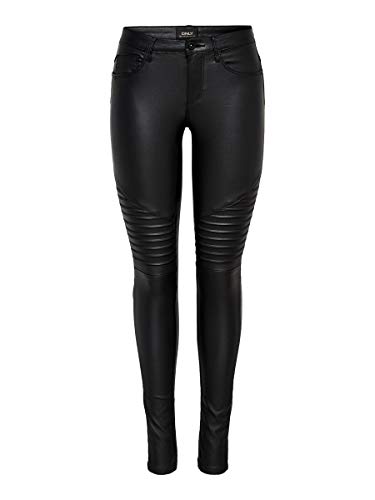 ONLY onlNEW ROYAL REG SK. BIKER COATED NOOS, Pantalones Mujer, Negro (Black), L/L32 (Talla del fabricante: Large)