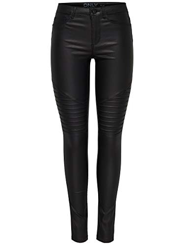 ONLY onlNEW ROYAL REG SK. BIKER COATED NOOS, Pantalones Mujer, Negro (Black), M/L30 (Talla del fabricante: Medium)