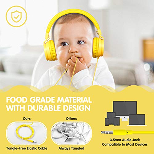 ONTA® Auriculares para Niños,Plegable Cómodos Auriculares Niños con Seguro Material,Auriculares Infantiles con Ligera Diadema,Estéreo Cerrados Cascos para Niños -Amarillo