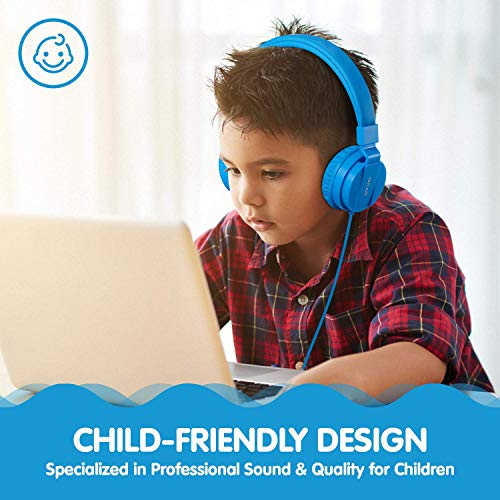 ONTA® Auriculares para Niños,Plegable Cómodos Auriculares Niños con Seguro Material,Auriculares Infantiles con Ligera Diadema,Estéreo Cerrados Cascos para Niños -Azul