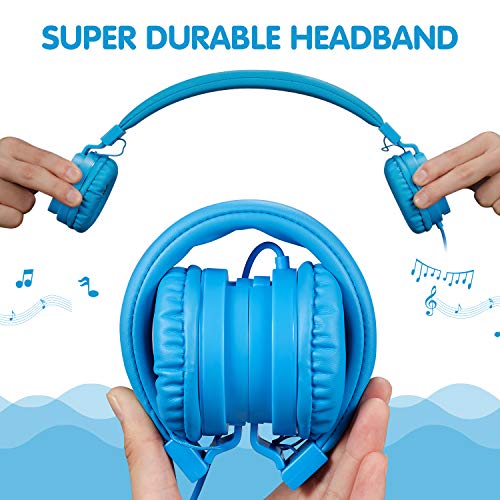 ONTA® Auriculares para Niños,Plegable Cómodos Auriculares Niños con Seguro Material,Auriculares Infantiles con Ligera Diadema,Estéreo Cerrados Cascos para Niños -Azul