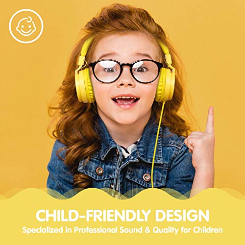 ONTA® Auriculares para Niños,Plegable Cómodos Auriculares Niños con Seguro Material,Auriculares Infantiles con Ligera Diadema,Estéreo Cerrados Cascos para Niños -Amarillo